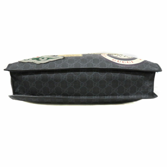 Gucci GG Supreme Tote Bag Shoulder Gray Black Leather Emblems - Picture 5 of 9